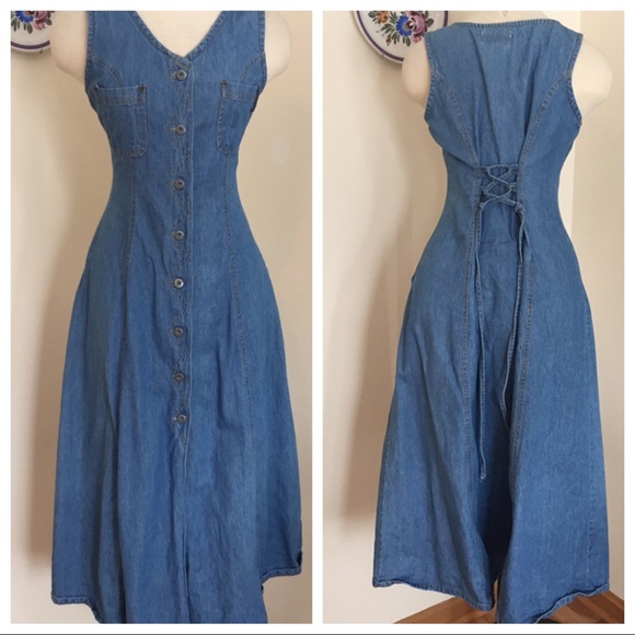 Vintage Dresses & Skirts - Vintage 90s Button Denim Dress